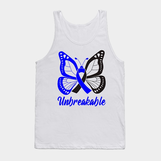 Blue and Black Butterfly Awareness Ribbon Unbreakable Tank Top by FanaticTee